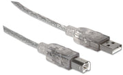 Manhattan 340458 USB-kablar USB 2.0 3 m USB A USB B 0,48 Gbit/s Silver