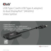 CLUB3D CSV-1478 bilddelare USB Type-C 2x DisplayPort