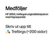 HP 305XL trefärgad originalbläckpatron med hög kapacitet