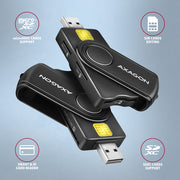 Axagon CRE-SMP2A USB Smart card & SD/microSD/SIM PocketReader läsare smarta kort