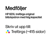 HP 62XL trefärgs original bläckpatron med hög kapacitet