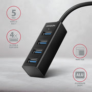 Axagon HUE-M1A gränssnittshubbar USB 3.2 Gen 1 (3.1 Gen 1) Type-A 5000 Mbit/s Svart