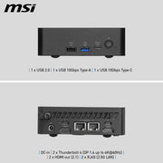 MSI Cubi NUC AI+ 3MG-004BEU USFF Svart 355 Intel SoC FCBGA2540 4,7 GHz Inbyggda
