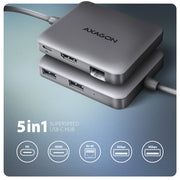 Axagon N HMC-5HL USB 5Gbps hub 2x USB-A HDMI 4k/60Hz RJ-45 GLAN PD 100W kabel USB-C