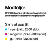 HP 201X 3-pack original cyan/magenta/gul LaserJet-tonerkassett med hög kapacitet