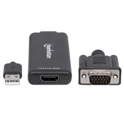 Manhattan 152426 videokabeladapter 1 m USB Type-A + VGA (D-Sub) HDMI Svart