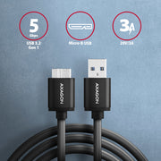 Axagon BUMM3-AM10AB USB-kablar USB 3.2 Gen 1 (3.1 Gen 1) 1 m Micro-USB B USB A 5