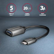Axagon RUCM-AFAC kabelomvandlare (hane/hona) USB C USB A Grå
