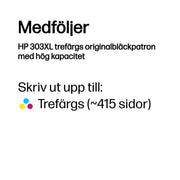 HP 303XL trefärgs originalbläckpatron med hög kapacitet