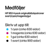 HP 953 4-pack originalbläckpatroner svart/cyan/magenta/gul