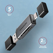Axagon CRE-DAC USB-C+ USB-A 5 Gbps MINI card reader 2-slot & lun SD/microSD