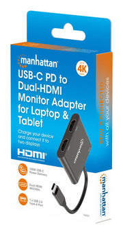 Manhattan 154321 videokabeladapter 0,15 m USB Type-C 2 x HDMI Svart