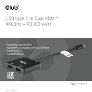 CLUB3D CSV-1558 bilddelare USB Type-C 2x HDMI