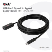 CLUB3D CAC-1536 USB-kablar USB 3.2 Gen 2 (3.1 Gen 2) 5 m USB C USB A 10 Gbit/s Svart