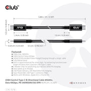 CLUB3D USB4 Gen3x2 Type-C Bi-Directional Cable 8K60Hz