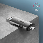 Axagon CRE-SAC kortläsare USB 3.0 Type-A/Type-C Grå