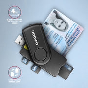 Axagon CRE-SMP2A USB Smart card & SD/microSD/SIM PocketReader läsare smarta kort
