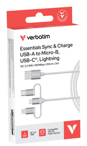 Verbatim 32394 USB-kablar USB 2.0 1 m USB A 2 x USB C/Micro USB-B/Lightning 0,48