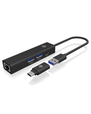 ICY BOX IB-HUB1439-LAN Kabel USB 3.2 Gen 1 (3.1 Gen 1) Type-A Svart