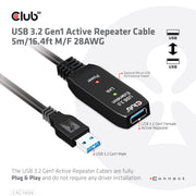 CLUB3D CAC-1404 USB-kablar USB 3.2 Gen 1 (3.1 Gen 1) 5 m USB A 5 Gbit/s Svart