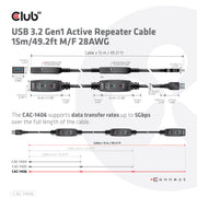 CLUB3D CAC-1406 USB-kablar USB 3.2 Gen 1 (3.1 Gen 1) 15 m USB A 5 Gbit/s Svart