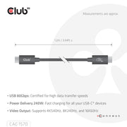 CLUB3D CAC-1570 USB-kablar USB4 Gen 2x2 1,2 m USB C 80 Gbit/s 240 W Svart