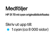 HP 31 70 ml cyan originalbläckflaska - Bläckstråleutskrift
