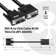 CLUB3D DVI-A TO VGA CABLE M/M 3m/ 9.8ft 28 AWG Svart
