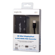 LogiLink CV0110 videokabeladapter 0,15 m Mini DisplayPort VGA + HDMI + DVI Svart