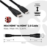 CLUB3D Mini HDMI to HDMI 2.0 4K60Hz Cable 1M / 3.28Ft