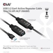 CLUB3D CAC-1405 USB-kablar USB 3.2 Gen 2 (3.1 Gen 2) 10 m USB A 5 Gbit/s Svart