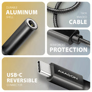 Axagon ADA-HC ljudkabel 0,1 m 3,5mm USB Type-C Svart