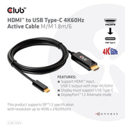 CLUB3D CAC-1334 videokabeladapter 1,8 m HDMI Typ A (standard) USB Type-C Svart