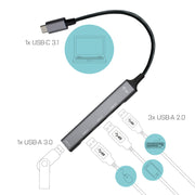 i-tec Metal C31HUBMETALMINI4 gränssnittshubbar USB 3.2 Gen 1 (3.1 Gen 1) Type-C