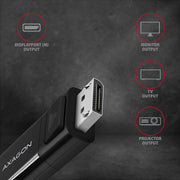 Axagon RVC-DPC videokabeladapter 1,8 m USB Type-C DisplayPort Svart