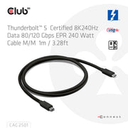 CLUB3D CAC-2501 Thunderbolt-kablar 1 m 120 Gbit/s Svart