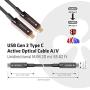 CLUB3D USB3.2 G2 TYPE-C ACT. OPT. A/V M/M 20M USB-kablar USB 3.2 Gen 2 (3.1 Gen 2)