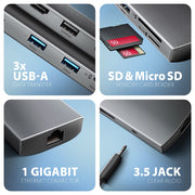 Axagon HMC-8HLSA dockningsstationer för bärbara datorer Kabel USB 3.2 Gen 1 (3.1 Gen