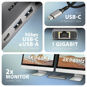 Axagon HMC-7HX2 dockningsstationer för bärbara datorer Kabel USB 3.2 Gen 1 (3.1 Gen