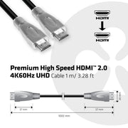 CLUB3D Premium High Speed HDMI 2.0 4K60Hz UHD Cable 1 m/ 3.28 ft Certified