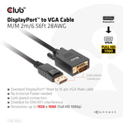 CLUB3D CAC-1012 videokabeladapter 2 m DisplayPort VGA (D-Sub) Svart