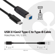 CLUB3D USB 3.1 Gen2 Type-C to Type-B Cable Male/Male