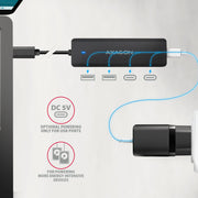Axagon HUE-C2C gränssnittshubbar USB 3.2 Gen 1 (3.1 Gen 1) Type-C 5000 Mbit/s Svart