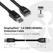 CLUB3D CAC-1022 videokabeladapter 2 m Displayport 1.4 Svart