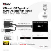 CLUB3D CAC-1720 videokabeladapter 0,6 m HDMI Typ A (standard) VGA (D-Sub) + USB Svart