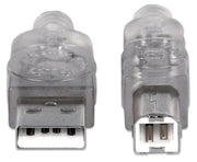 Manhattan 340458 USB-kablar USB 2.0 3 m USB A USB B 0,48 Gbit/s Silver
