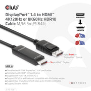 CLUB3D CAC-1087 videokabeladapter 3 m DisplayPort HDMI Svart