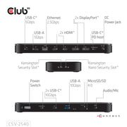 CLUB3D CSV-2540 dockningsstationer för bärbara datorer Dockning USB 3.2 Gen 1 (3.1