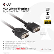 CLUB3D CAC-1703 VGA-kabel 3 m VGA (D-Sub) Svart