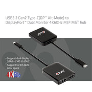 CLUB3D CSV-1555 videokabeladapter 1,5 m USB Type-C 2 x DisplayPort Svart